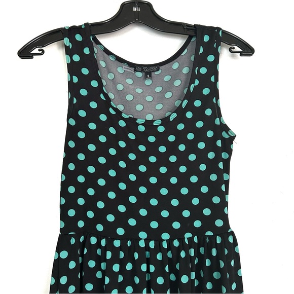 BeBop Black Teal Blue Polka Dot Dress Size Small Stretchy Sundress Summer Tank - Picture 3 of 8